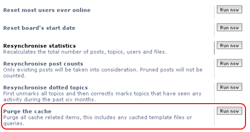Purgin Cache in PHPBB 3.0.x board